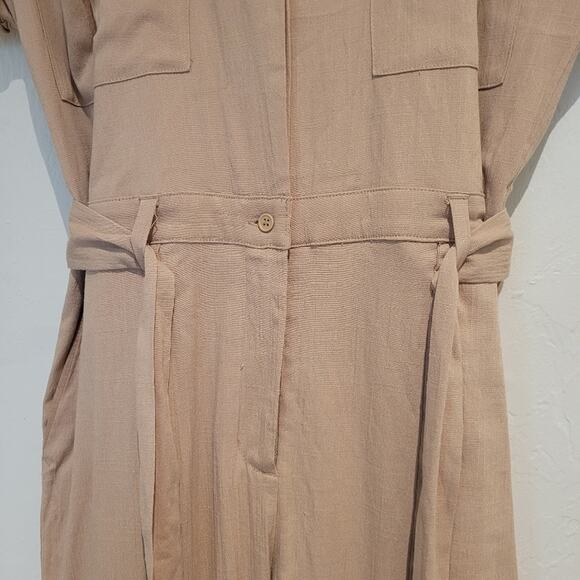 Lovers + Friends "Whitney" Linen Blend Short Sleeve Jumpsuit, Natural Tan, Sz S - Picture 6 of 12